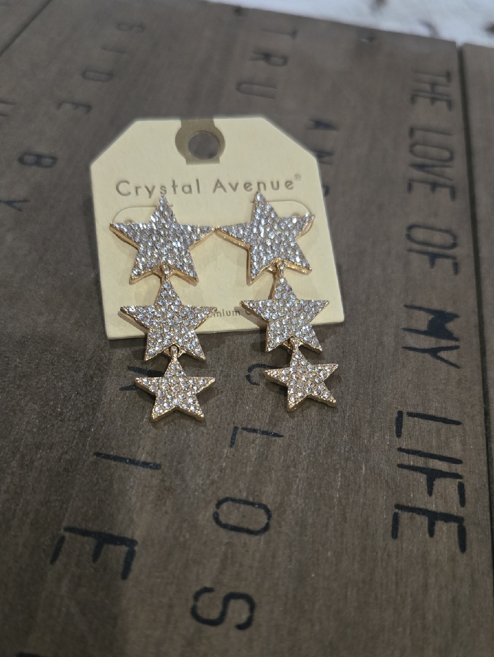 Crystal Avenue Gold Rhinestone Star Drop Earrings